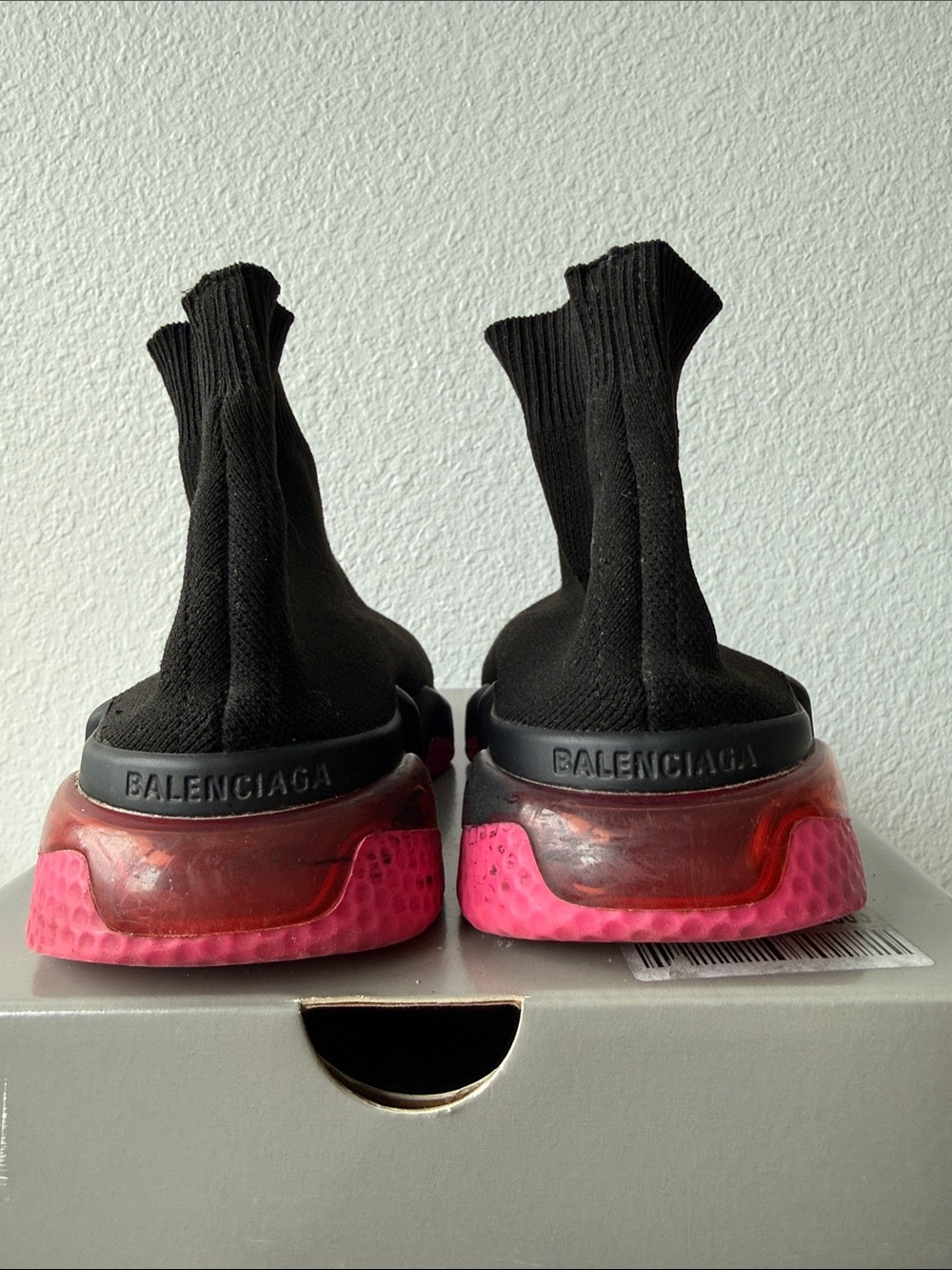 Balenciaga Black Sock Sneakers with Pink Branding - Picture 8 of 10